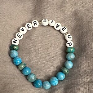 Inspirational Blue and White Beaded Bracelet